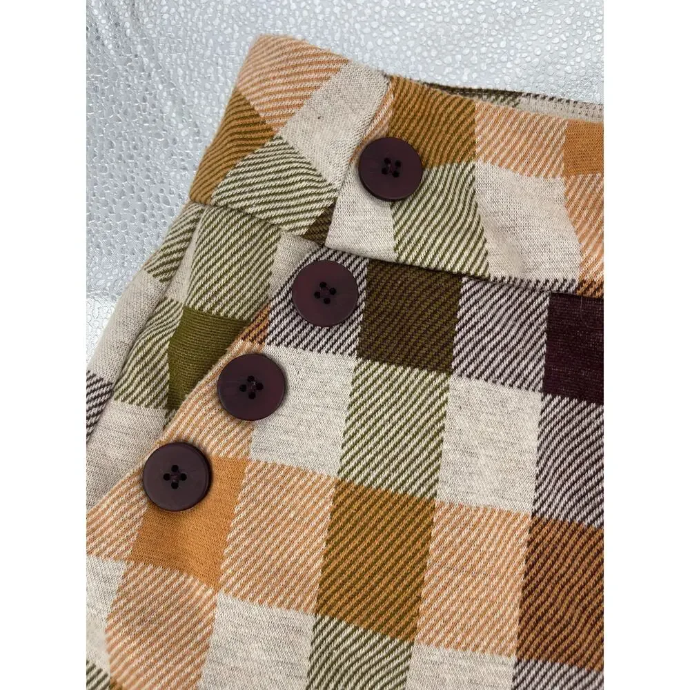 Cato Brown Fall Autumn Plaid Sailor Button High Rise Shorts Women's